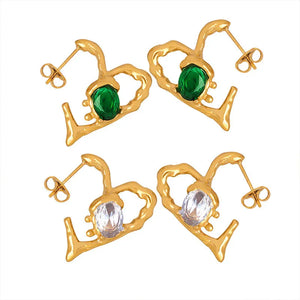 Exquisite Dazzling β 18K Gold Hollow Heart Gemstone Earrings