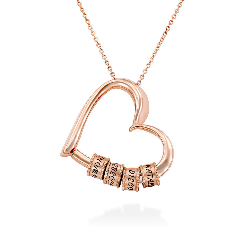 Personalized Heart Pendant Necklace with Engraved Name Beads - Argesteel