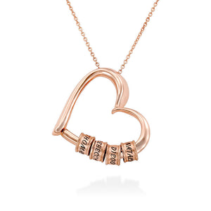 Personalized Heart Pendant Necklace with Engraved Name Beads - Argesteel
