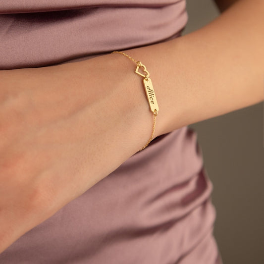 Hollow Heart Custom Name Bar Bracelet for Women - Argesteel