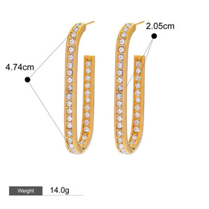 Radiant Curve β 18K Gold U-Shaped Earrings with Diamond Inlay