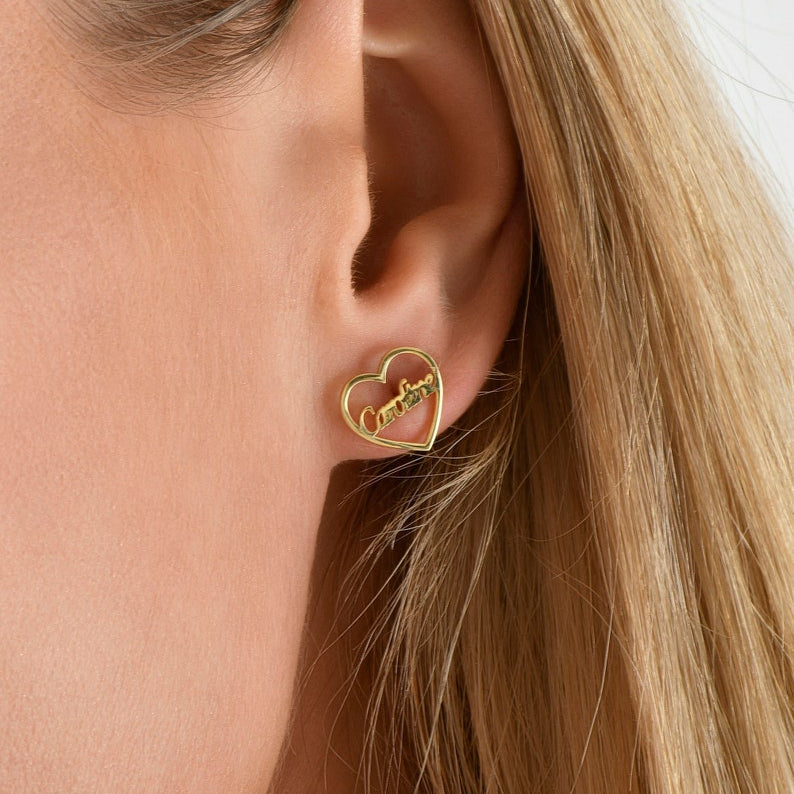 Custom Engraved Name Earrings - Personalized Script Stud Earrings - Argesteel