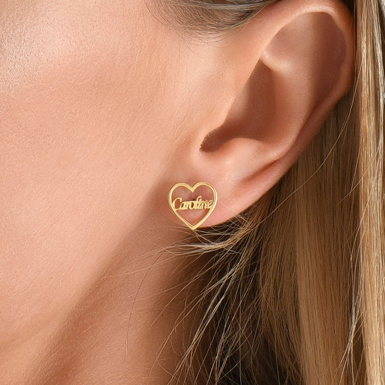 Custom Engraved Name Earrings - Personalized Script Stud Earrings - Argesteel