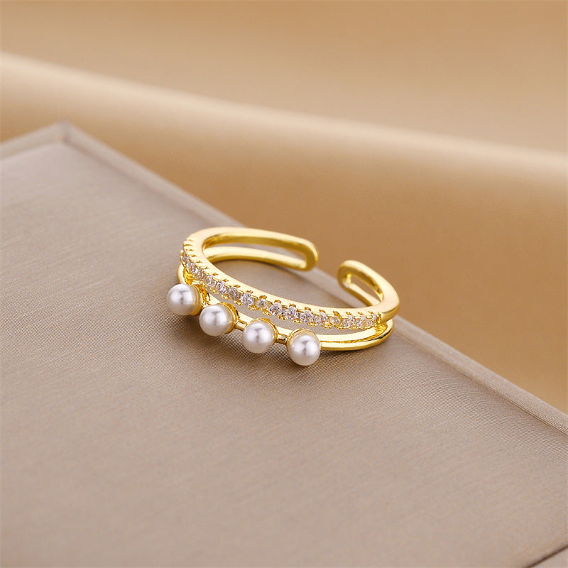 18K Gold Zircon & Crystal Jade Open Ring for Women - Argesteel