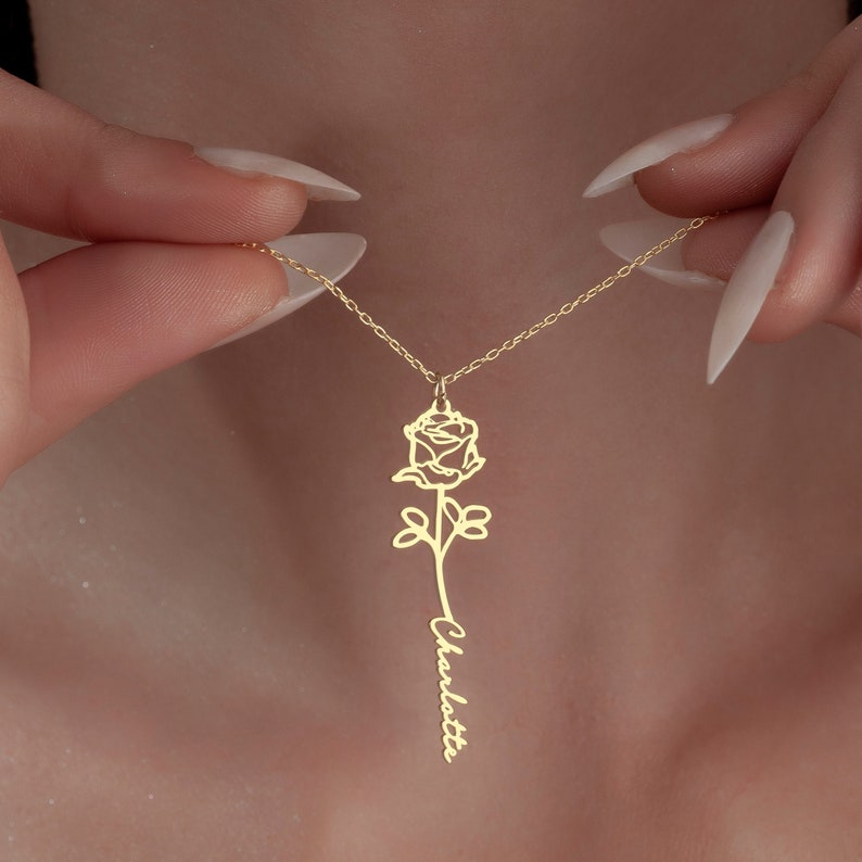 S925 Silver Birthday Flower Customizable Name Necklace for Women - Argesteel