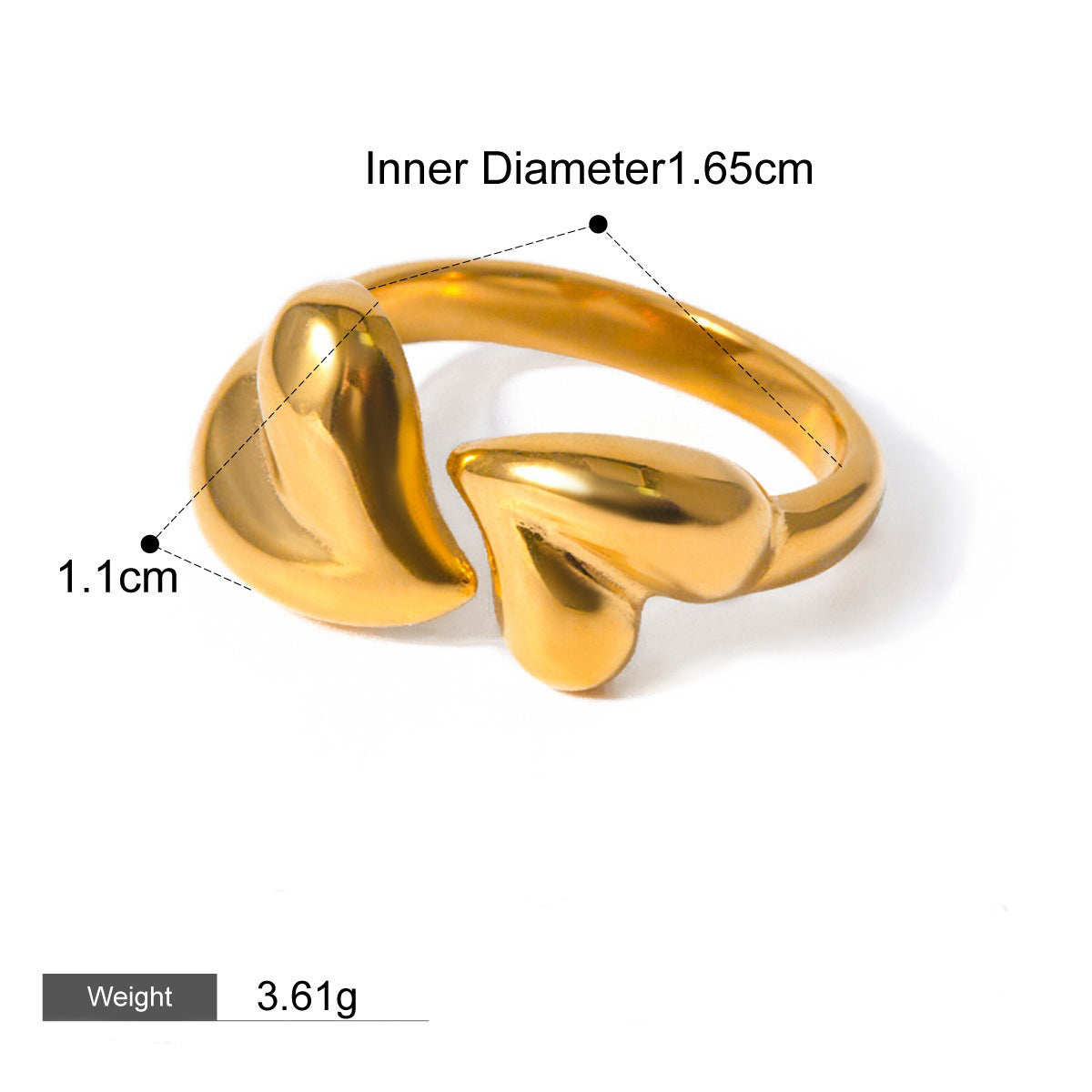18K Gold Double Heart Open Ring - Argesteel