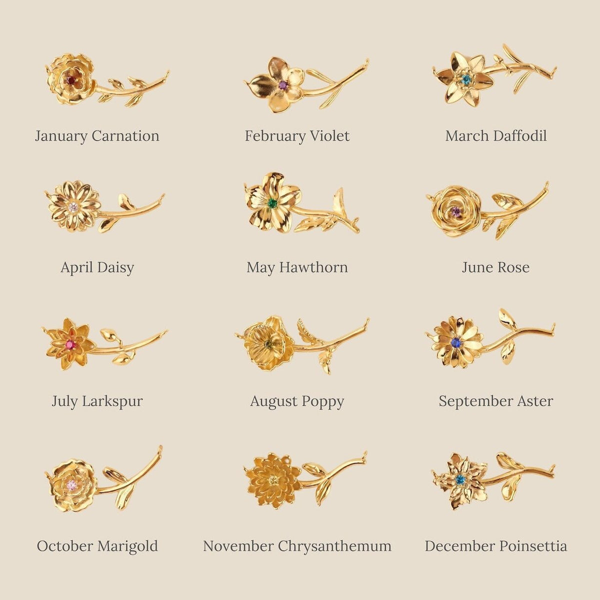 Birth Flower 3D Pendant Necklace – 18K Gold Plated - Argesteel