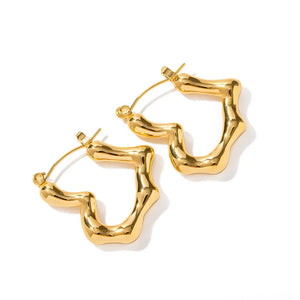 Noble Simplicity β 18K Gold Bamboo Heart Design Earrings