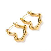 Noble Simplicity – 18K Gold Bamboo Heart Design Earrings