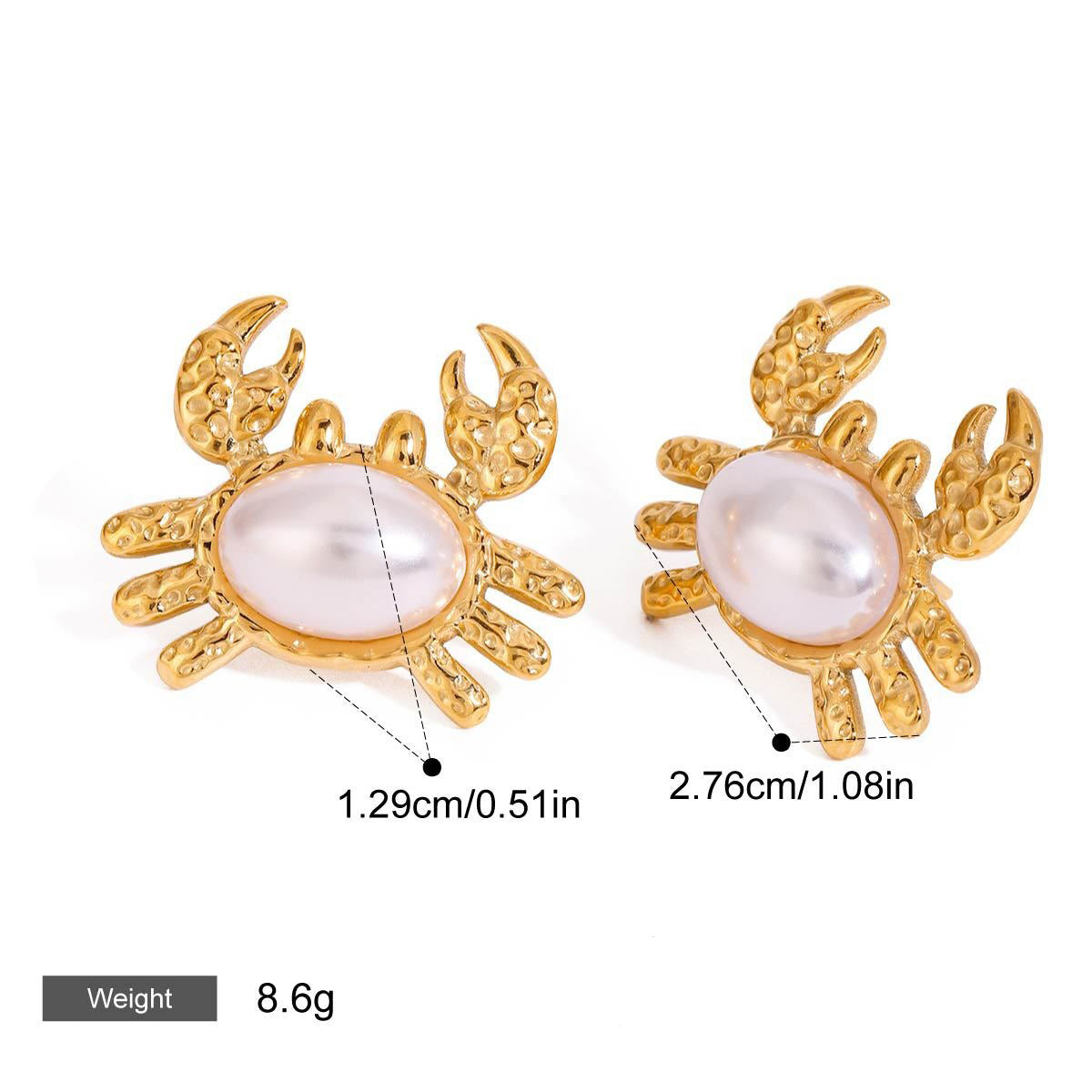 Crab Pearl Set Earrings Necklace Bracelet – 18K Gold Plated Marine | Argesteel