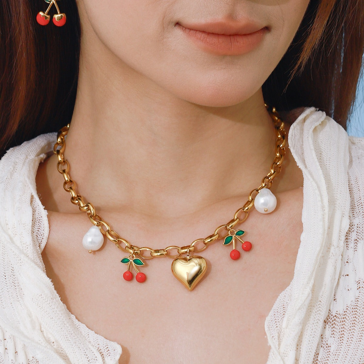 Heart Cherry Necklace – 18K Gold Plated Romantic Noble | Argesteel