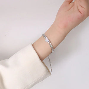 Golden Harvest β Titanium Steel Bracelet with White Seashell & Wheat Design