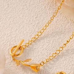 Bloom Rose 18K Gold Rose Pendant Necklace - Light Luxury Hollow Design - Argesteel