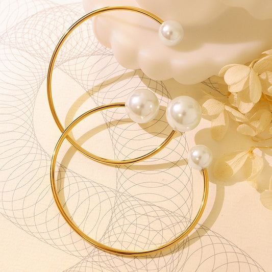Pearl Line Open Bracelet for Women - Argesteel