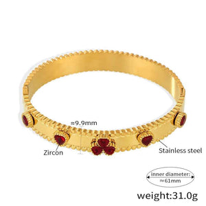 Trinity Bloom 18K Gold Heart Gemstone Bracelet - Elegant Romantic Luxury Jewelry