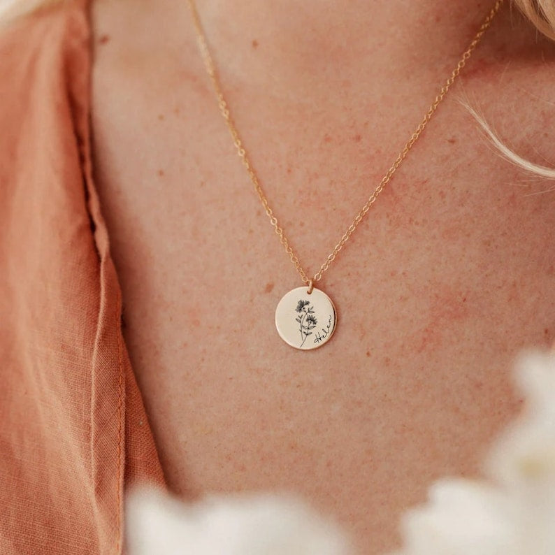 S925 Silver Birthday Flower Customizable Name Necklace for Women - Argesteel
