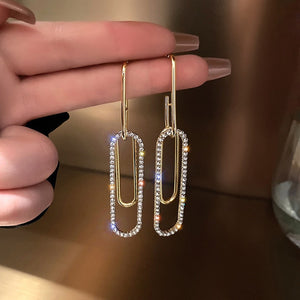 18K Gold Paper Clip Diamond Earrings for Women - Argesteel