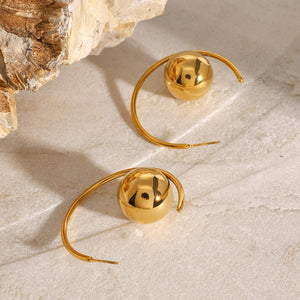 18K Gold C-Shaped Lines Round Ball Earrings for Women - Argesteel