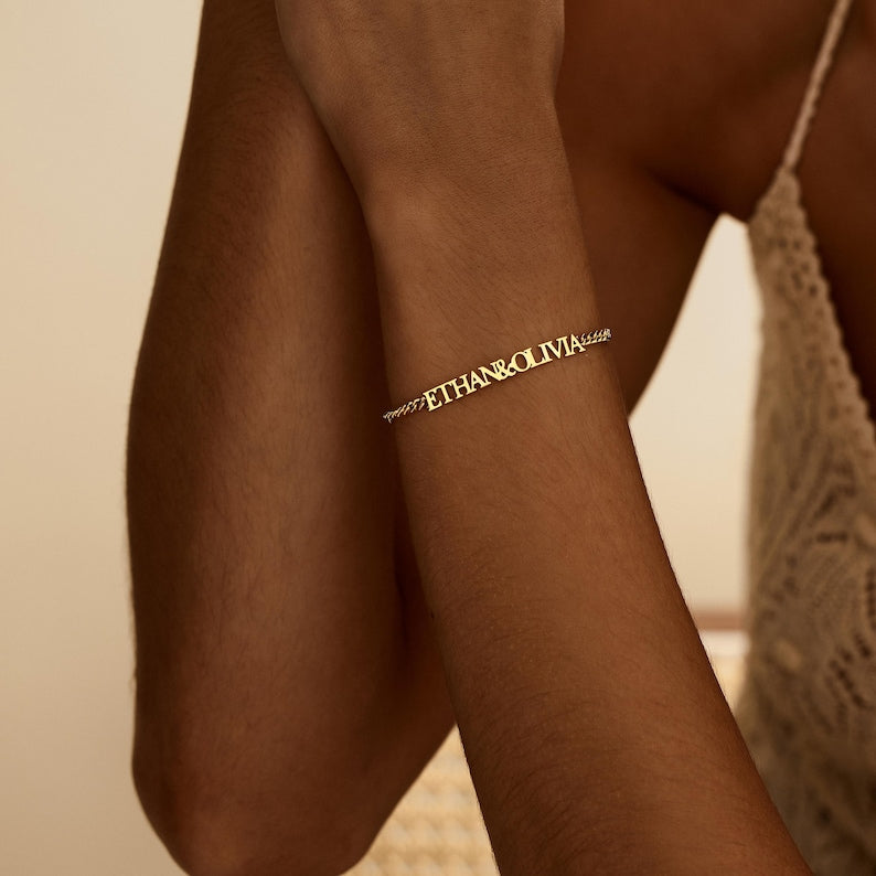 Customized Double Nameplate Name Bracelet for Women - Argesteel