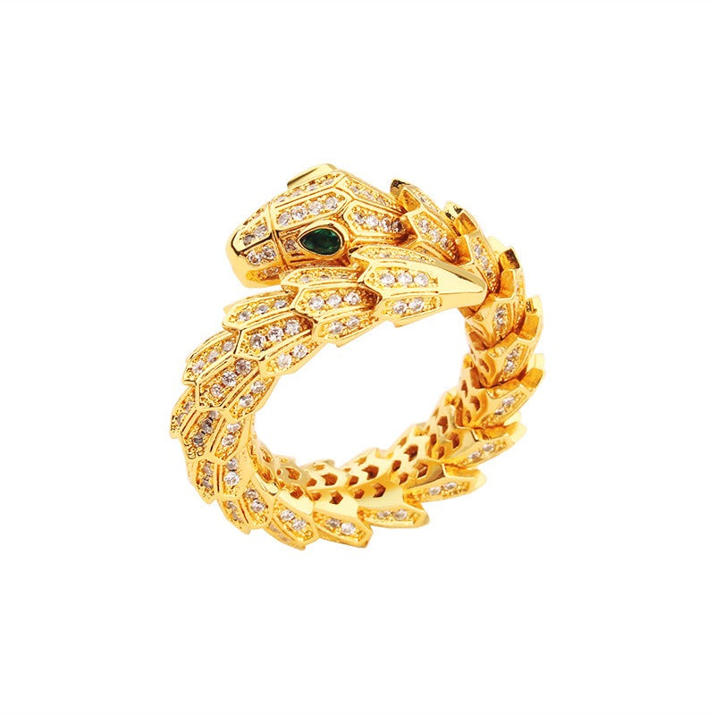 18K Gold Snake Gemstone Open Ring for Women - Argesteel