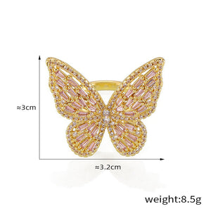 18K Gold Butterfly Zircon Ring for Women - Argesteel