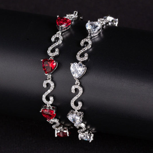 S925 Silver Heart & Cubic Zirconia Bracelet for Women - Argesteel