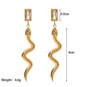 Delicate Edge – 18K Plated Cubic Zirconia Snake Rectangle Drop Earrings