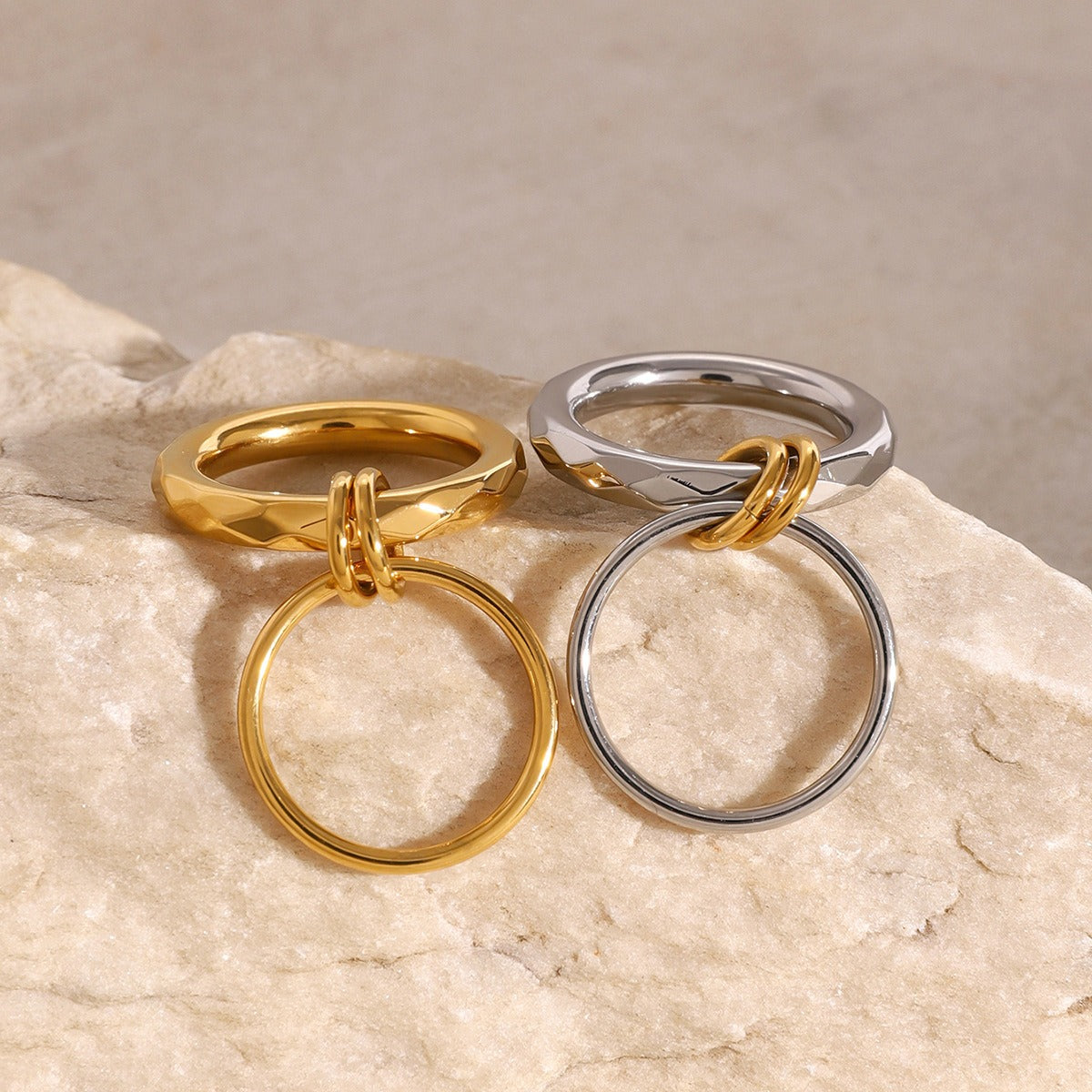18K Gold Eclipse Duo Interlocking Double Circle Ring - Argesteel