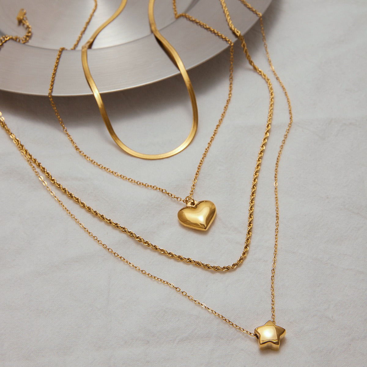 Double Chain Heart Star Necklace – 18K Gold Plated Simple | Argesteel