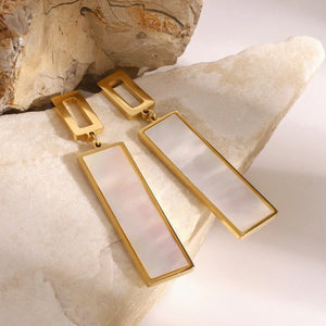 Luxe Line β 18K Gold Rectangular Drop Earrings with Gemstone Inlay