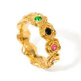 Timeless Bloom – 18K Gold Elegant Retro Rose Ring with Round Gemstone