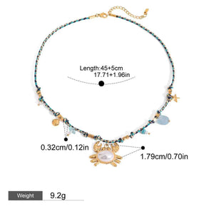 Crab Pearl Necklace in 18K Gold – Elegant Ocean-Inspired Marine Design