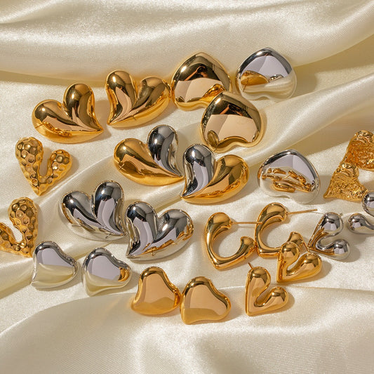 Liquid Heart Hammer Pattern Earrings for Women - Argesteel