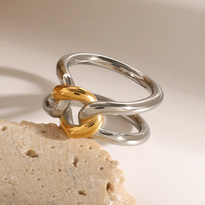 18K Gold Hollow Gold & Silver Contrast Ring - Argesteel