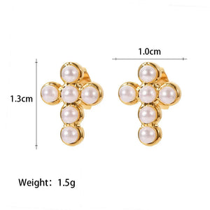 Modern Muse β 18K Gold Geometric Earrings with Inlaid Pearl