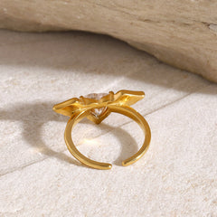 Celestial Heart – 18K Gold Angel Wings with Heart-Shaped Gemstone Ring