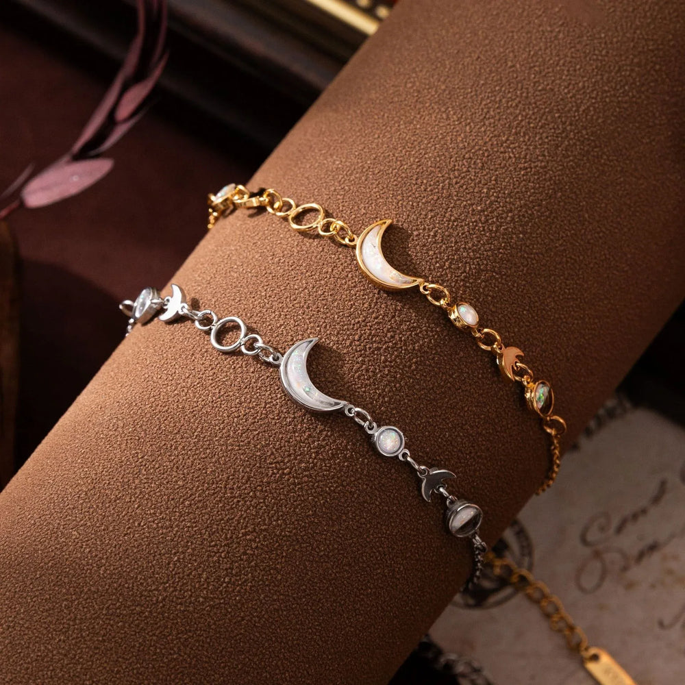 18K gold moon and crescent bracelet minimalist design