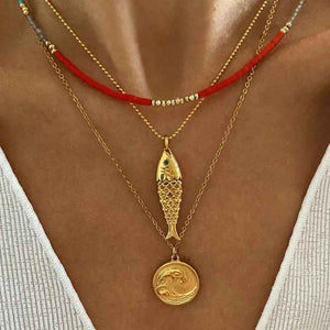 Fish Necklace β 18K Gold Pearl Inlaid Elegant Fashion Design