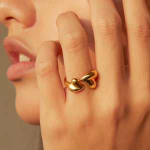 18K Gold Double Heart Open Ring - Argesteel