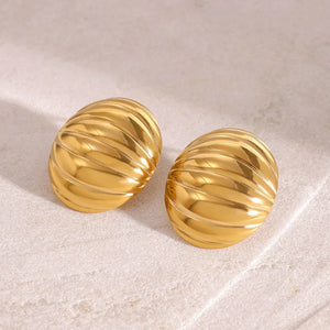 Sculpted Oval β 18K Gold Ribbed Texture Handmade Earrings