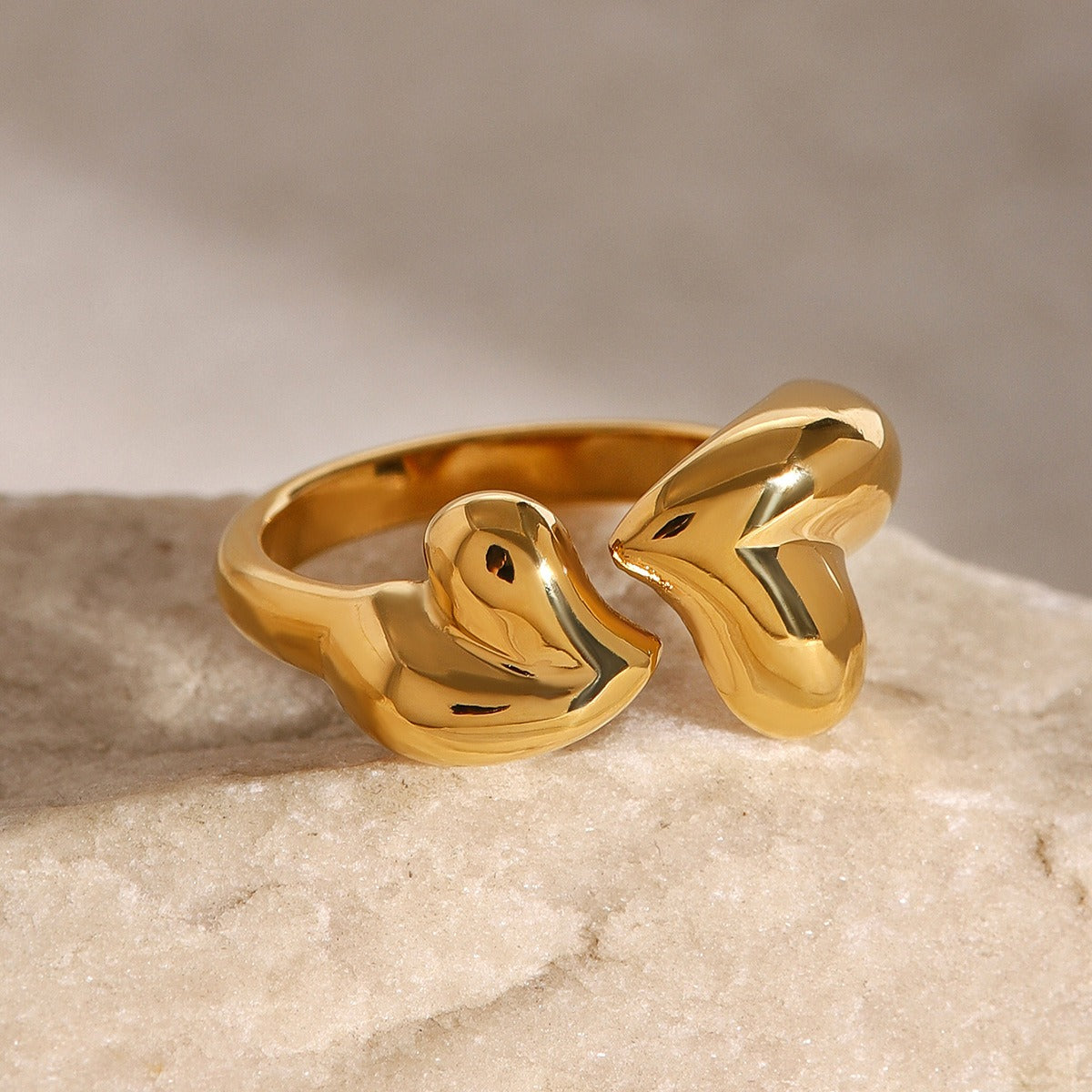 18K Gold Double Heart Open Ring - Argesteel