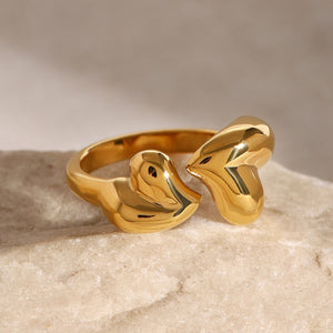 18K Gold Double Heart Open Ring - Argesteel