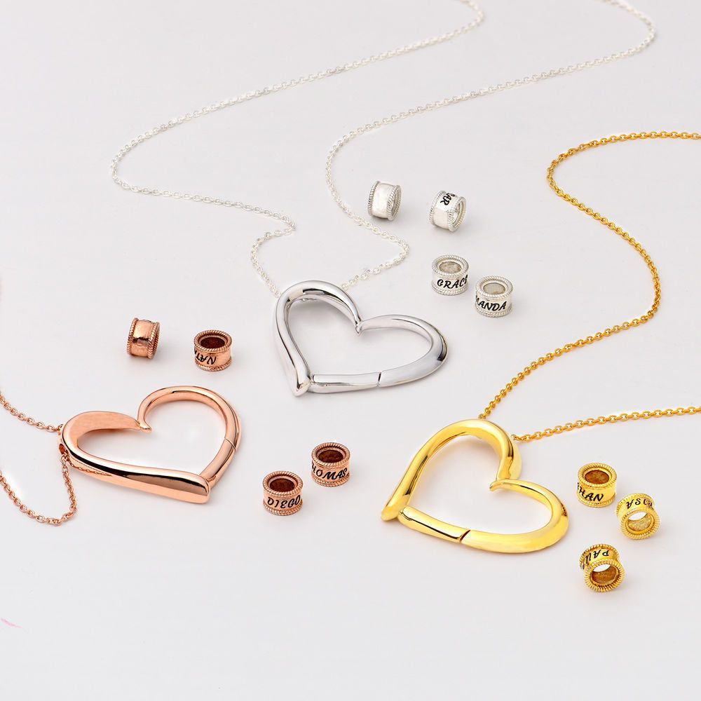 Personalized Heart Pendant Necklace with Engraved Name Beads - Argesteel