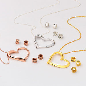 Personalized Heart Pendant Necklace with Engraved Name Beads - Argesteel
