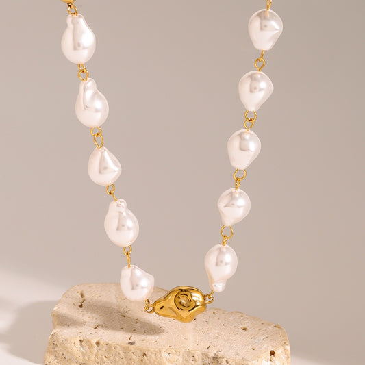 Pearl Round Bead Necklace – 18K Gold Plated - Argesteel