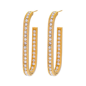 Radiant Curve – 18K Gold U-Shaped Earrings with Diamond Inlay