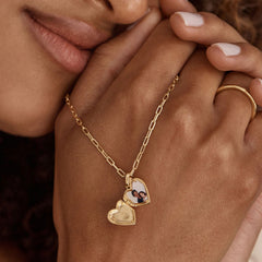 Memoire Glow – 18K Gold Geometric Zircon Photo Locket Necklace – Necklace by Arge Steel