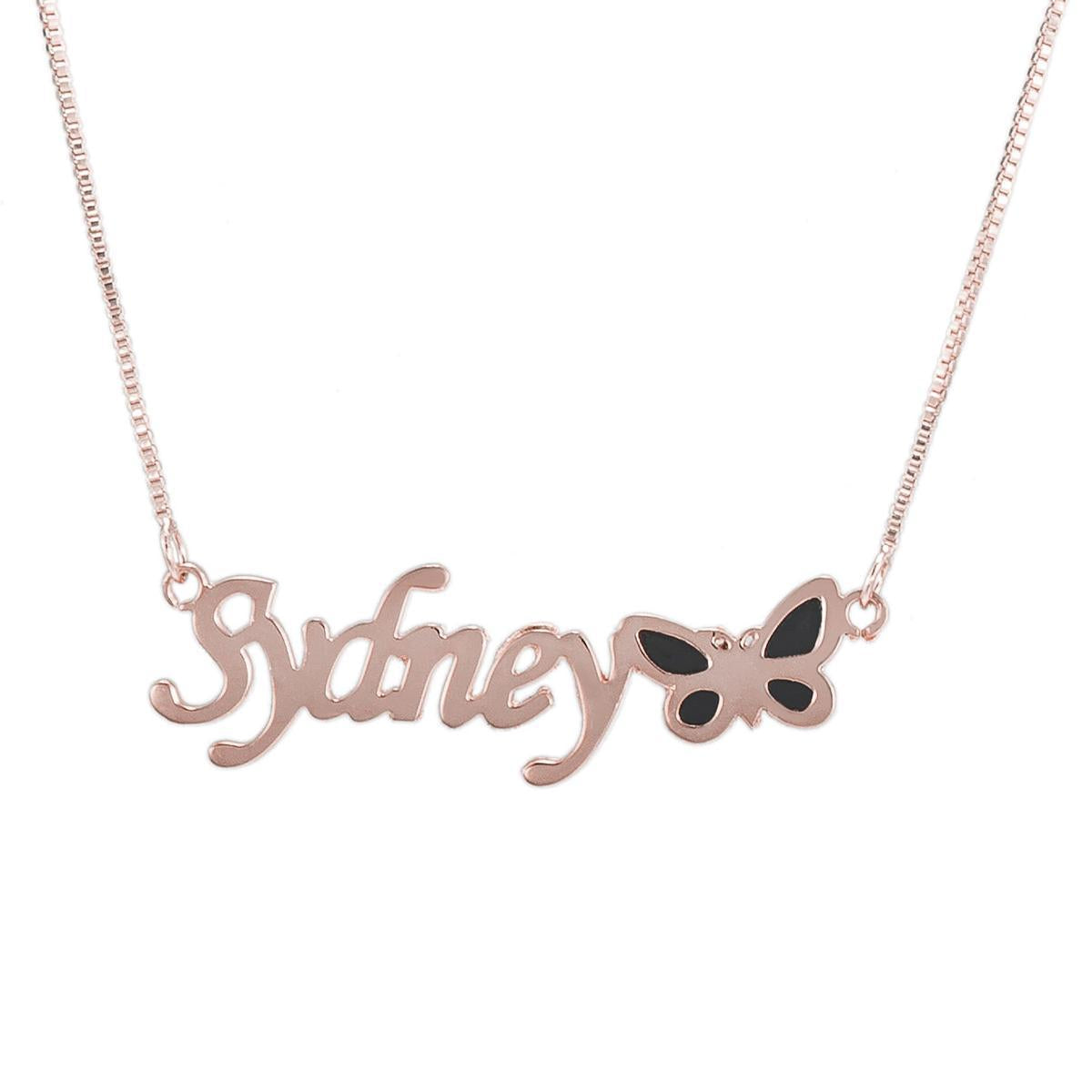 Custom name butterfly necklace in silver for women