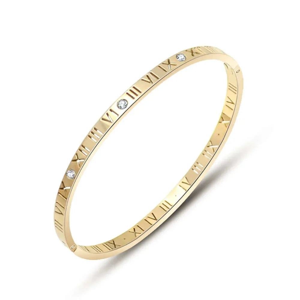 18K gold hollow Roman numerals with inlaid gemstone design trendy personality bracelet Bracelets
