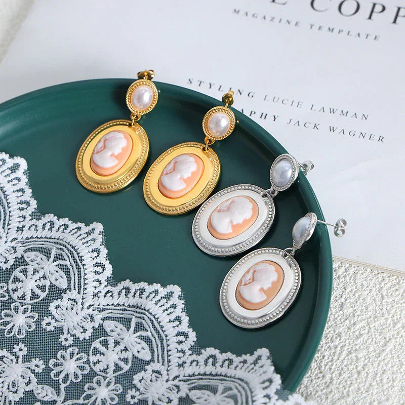 Vintage Gem & Pearl Set – 18K Gold Retro Fashion Earrings